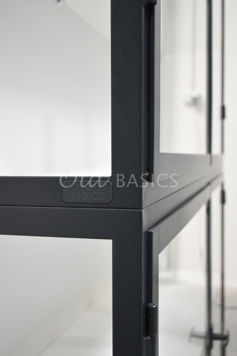 Detail van Apothekerskast Vitrine  LED, 2 deuren, RAL7021, zwart, grijs, materiaal staal